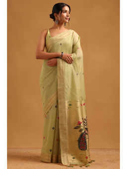 Soch - Women Green Chanderi Zari Handloom Saree