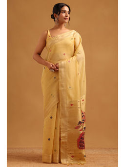 Soch - Women Yellow Chanderi Zari Handloom Saree
