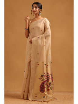 Soch - Women Beige Chanderi Zari Handloom Saree