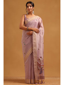 Soch - Women Lavender Tissue Zari Handloom Saree