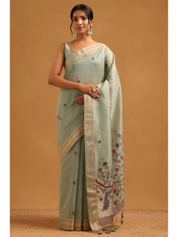 Soch - Women Blue Tissue Zari Handloom Saree