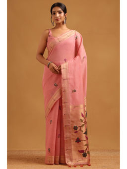 Soch - Women Pink Chanderi Zari Handloom Saree