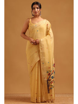 Soch - Women Beige Chanderi Zari Handloom Saree