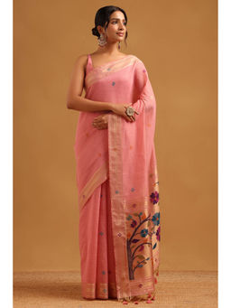 Soch - Women Pink Chanderi Zari Handloom Saree