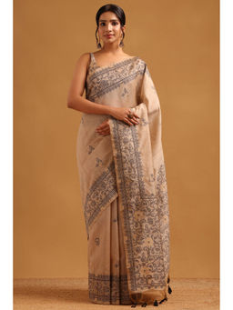 Soch - Women Beige Tussar Tassels Printed Saree