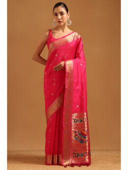 Soch - Women Magenta Tussar Zari Handloom Saree