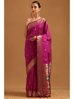 Soch - Women Wine Tussar Zari Handloom Saree