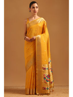Soch - Women Yellow Tussar Zari Handloom Saree