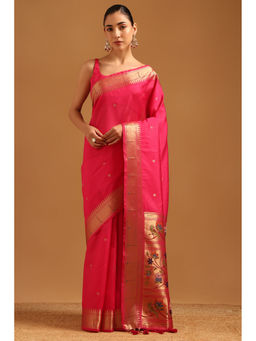 Soch - Women Pink Tussar Zari Handloom Saree