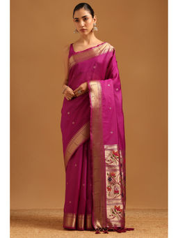 Soch - Women Wine Tussar Zari Handloom Saree