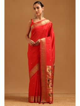 Soch - Women Red Tussar Zari Handloom Saree