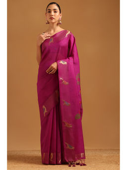 Soch - Women Magenta Tussar Tassels Printed Saree