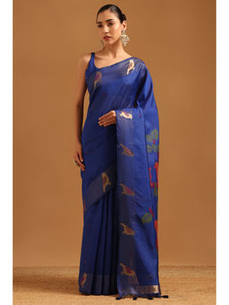 Soch - Women Blue Tussar Tassels Printed Saree