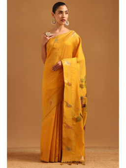 Soch - Women Yellow Tussar Tassels Printed Saree