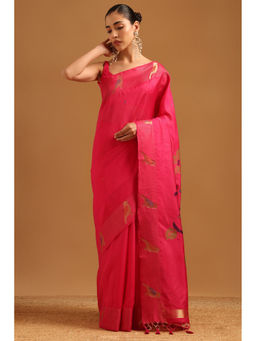 Soch - Women Pink Tussar Tassels Printed Saree