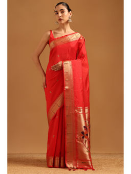 Soch - Women Red Tussar Zari Handloom Saree