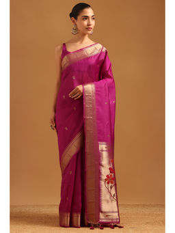Soch - Women Wine Tussar Zari Handloom Saree