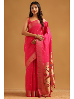 Soch - Women Magenta Tussar Zari Handloom Saree