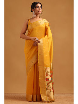 Soch - Women Yellow Tussar Zari Handloom Saree