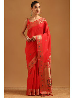 Soch - Women Red Tussar Zari Handloom Saree