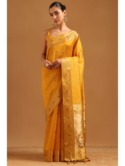 Soch - Women Yellow Tussar Zari Handloom Saree