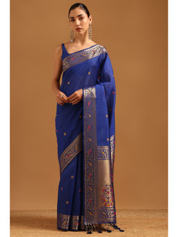 Soch - Women Blue Tussar Zari Handloom Saree