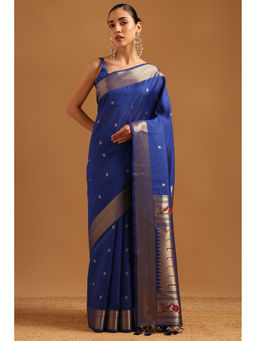 Soch - Women Blue Tussar Zari Handloom Saree