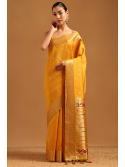 Soch - Women Yellow Tussar Zari Handloom Saree