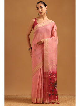 Soch - Women Pink Chanderi Tassels Handloom Saree