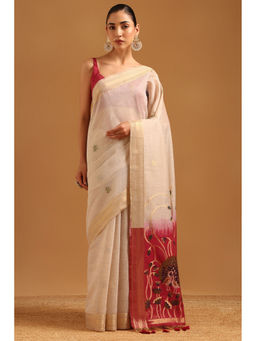 Soch - Women Cream Chanderi Tassels Handloom Saree