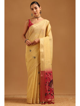 Soch - Women Yellow Chanderi Tassels Handloom Saree