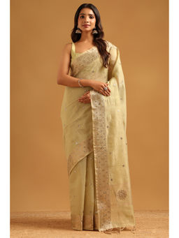 Soch - Women Green Tussar Beads And Stones Embellished Saree