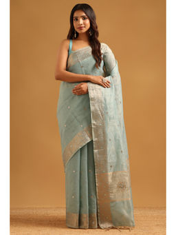 Soch - Women Blue Tussar Beads And Stones Embellished Saree