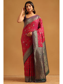 Soch - Women Wine Silk Printed Saree