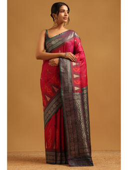 Soch - Women Wine Silk Printed Saree