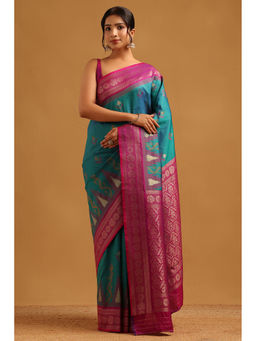 Soch - Women Teal Silk Zari Handloom Saree