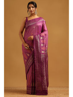 Soch - Women Lavender Silk Blend Zari Handloom Saree