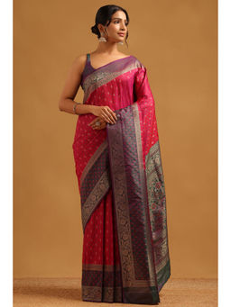 Soch - Women Wine Silk Printed Saree