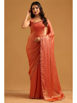 Soch - Women Red Organza Beads And Stones Solid/Plain Saree