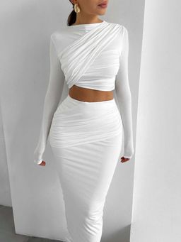 Outzidr - White Solid/Plain Bodycon Co-Ord Set