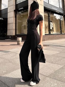 Outzidr - Black Solid/Plain Bodycon Co-Ord Set