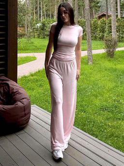 Outzidr - Pink Solid/Plain Bodycon Co-Ord Set