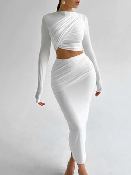 Outzidr - White Solid/Plain Bodycon Co-Ord Set