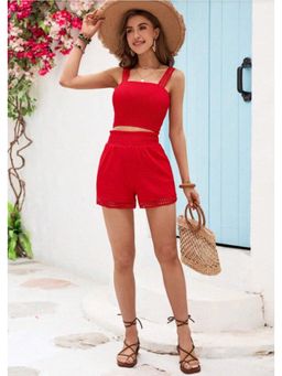 Outzidr - Red Solid/Plain Bodycon Co-Ord Set