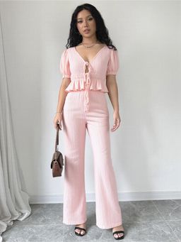 Outzidr - Pink Textured Regular Co-Ord Set