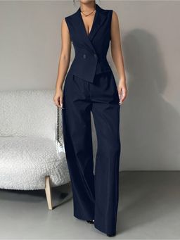 Outzidr - Navy Blue Solid/Plain Regular Co-Ord Set