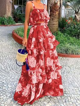 Outzidr - Red Floral Relaxed Co-Ord Set