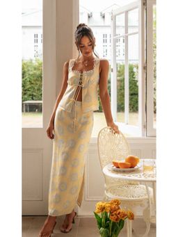 Outzidr - Cream Printed/Plain Relaxed Co-Ord Set