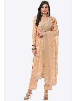 Biba - Beige Silk Sequined Unstitched Suit (Set of 3)