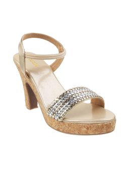 Mochi - Womens Gold StilettosMochi Women Gold Synthetic Embellished Heels